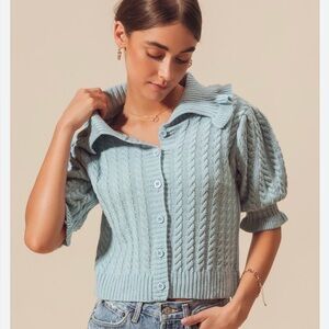 NEW Small Blue Cable Knit Short Sleeve Cardigan Sweater ~ Coquette Preppy 90’s